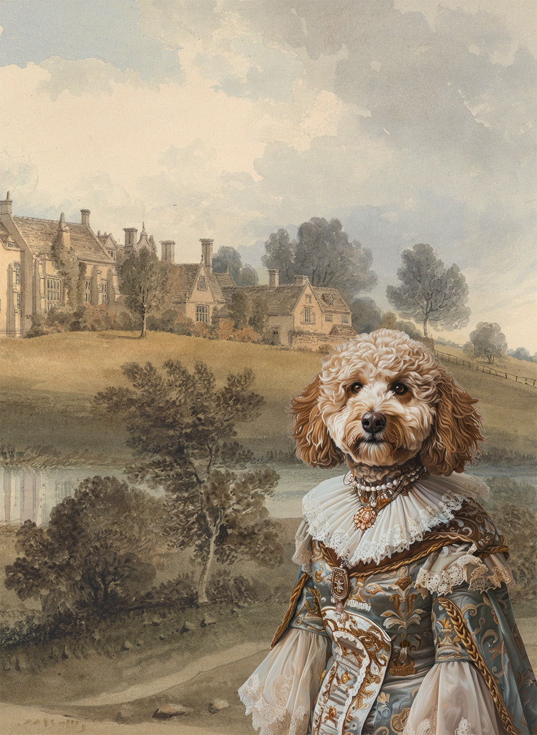 The Dogs Tale V7 kitchen towel in mixed linen with illustrated dog print