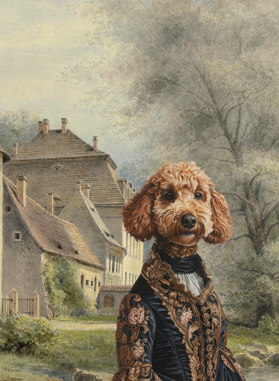 The Dogs Tale V8 kitchen towel in mixed linen with illustrated dog print