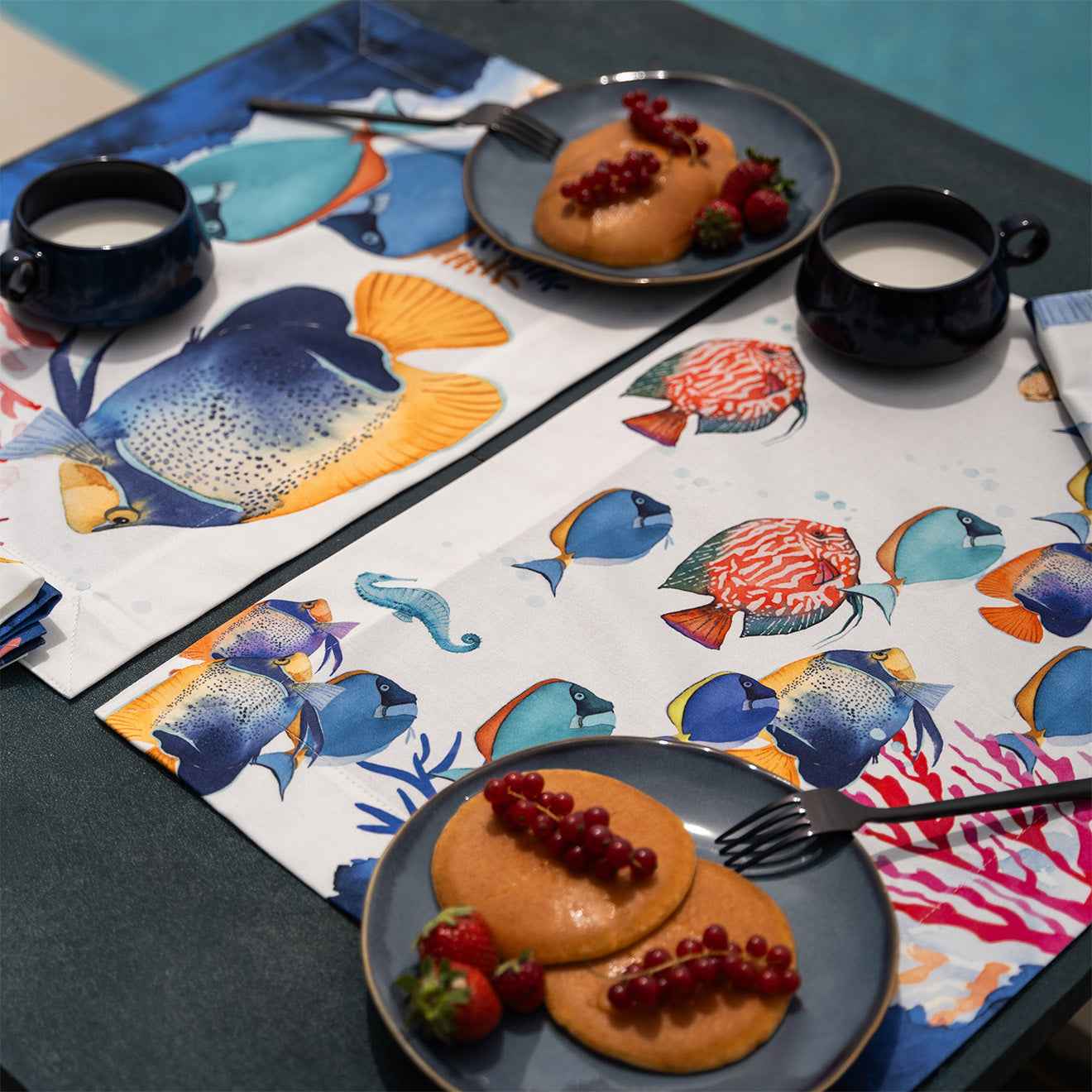 Set of 4 Placemats «The Reef» Cotton Satin 100% Made in Italy - The Napking