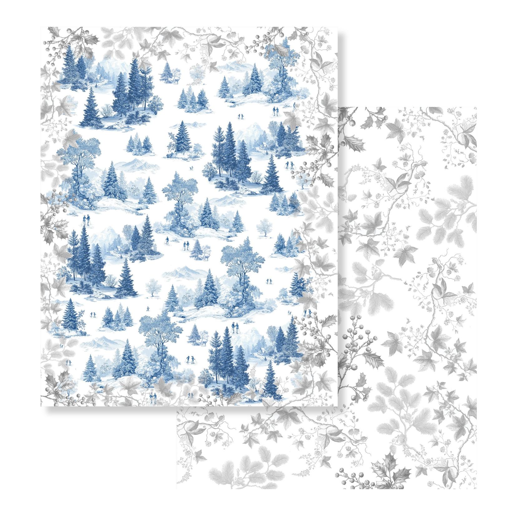 Toile De Jouy velvet plaid in green variant with scenic illustrated print