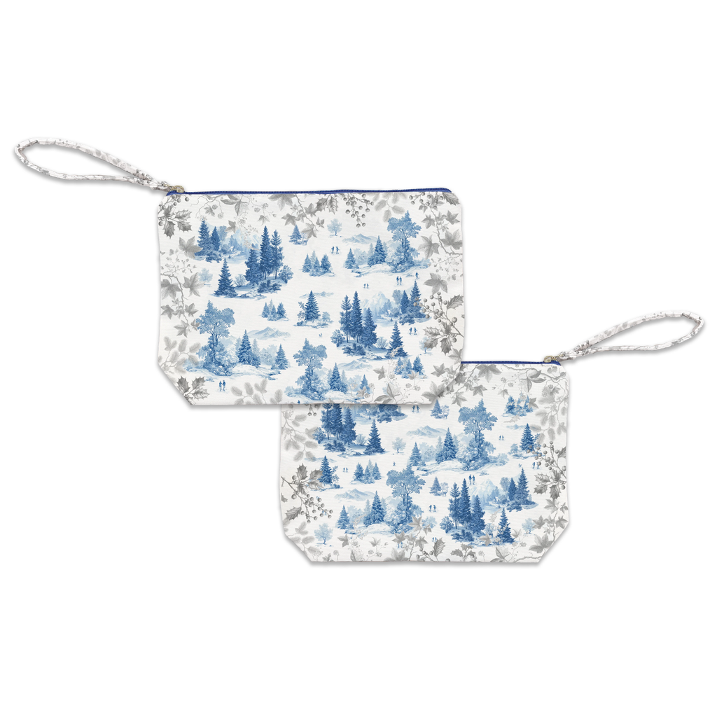 Toile De Jouy velvet pochette in green variant with scenic illustrated print