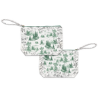 Toile De Jouy velvet pochette in ruby variant with scenic illustrated print