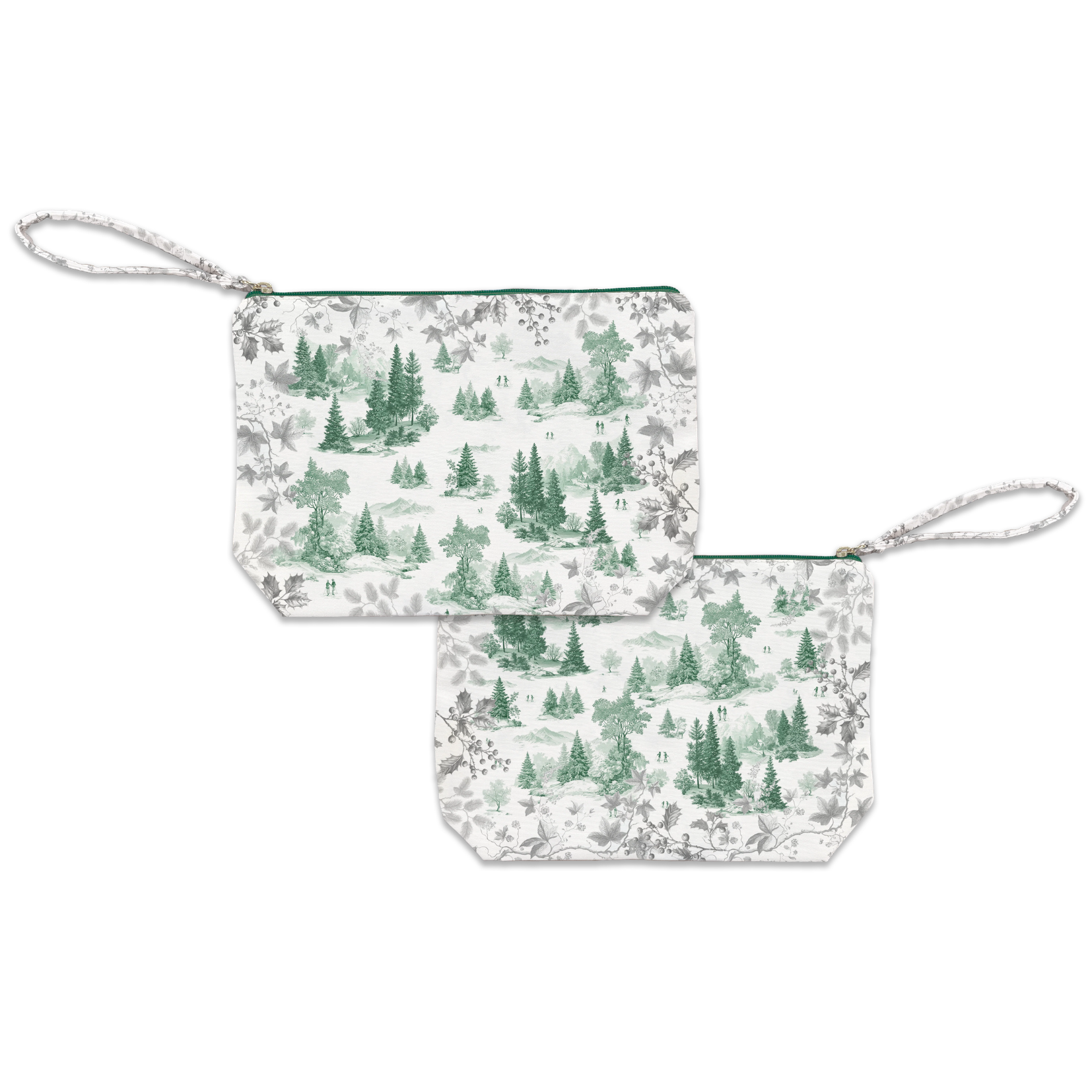 Toile De Jouy velvet pochette in ruby variant with scenic illustrated print