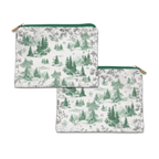 Toile De Jouy velvet trousse in ruby variant with scenic illustrated print