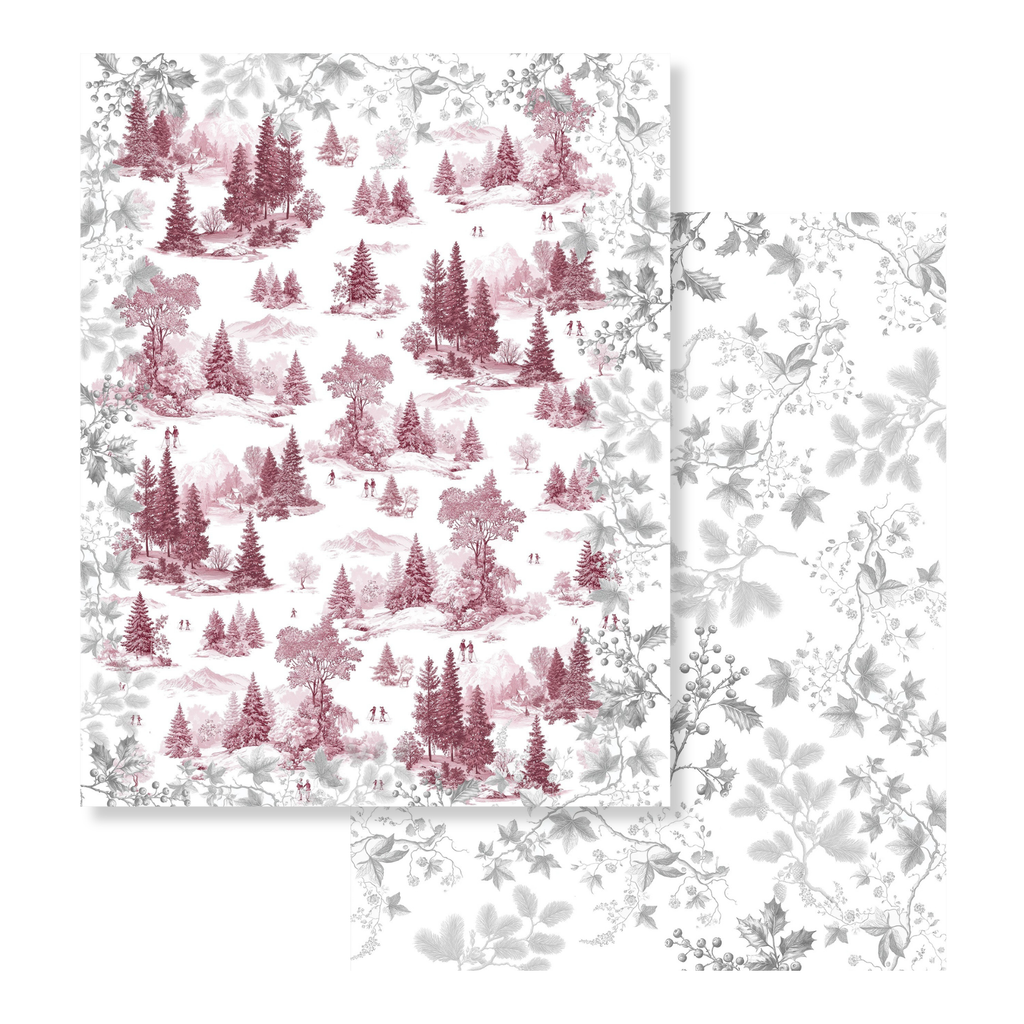 Toile De Jouy velvet plaid in blue variant with scenic illustrated print