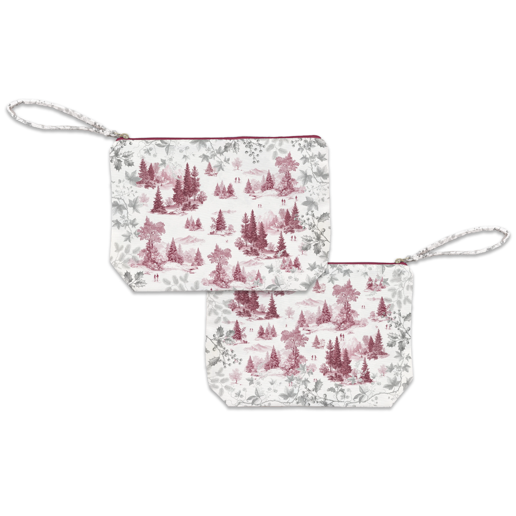 Toile De Jouy velvet pochette in blue variant with scenic illustrated print