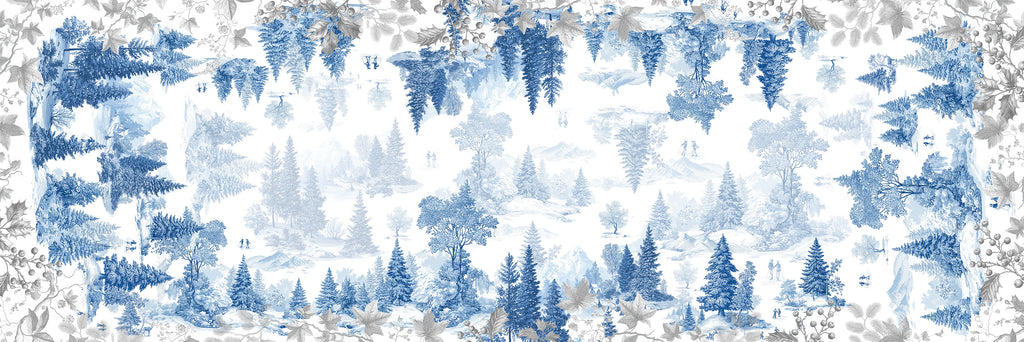 Toile De Jouy Runner Premium Linen with classic illustrated print, blue variant, 50x150 cm