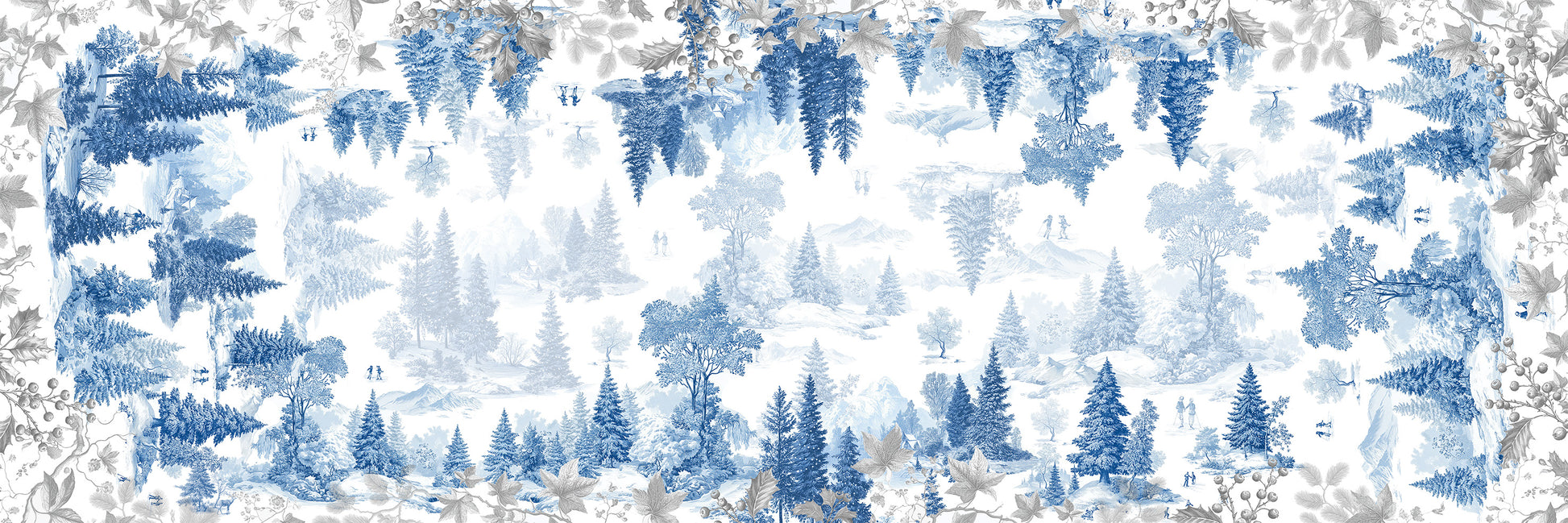 Toile De Jouy Runner Premium Linen with classic illustrated print, blue variant, 50x150 cm