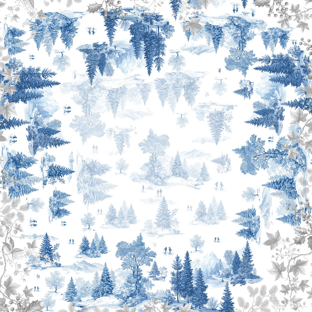 Toile De Jouy tablecloth premium linen with digitally printed decorative design