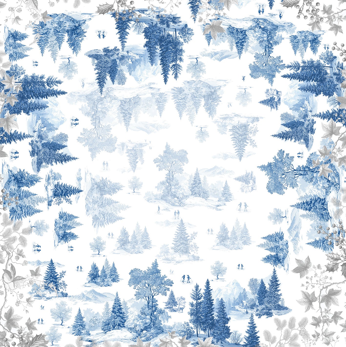 Toile De Jouy tablecloth premium linen with digitally printed decorative design