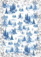 Toile de Jouy kitchen towels in Premium Linen with digitally printed design, blue variant, detail view