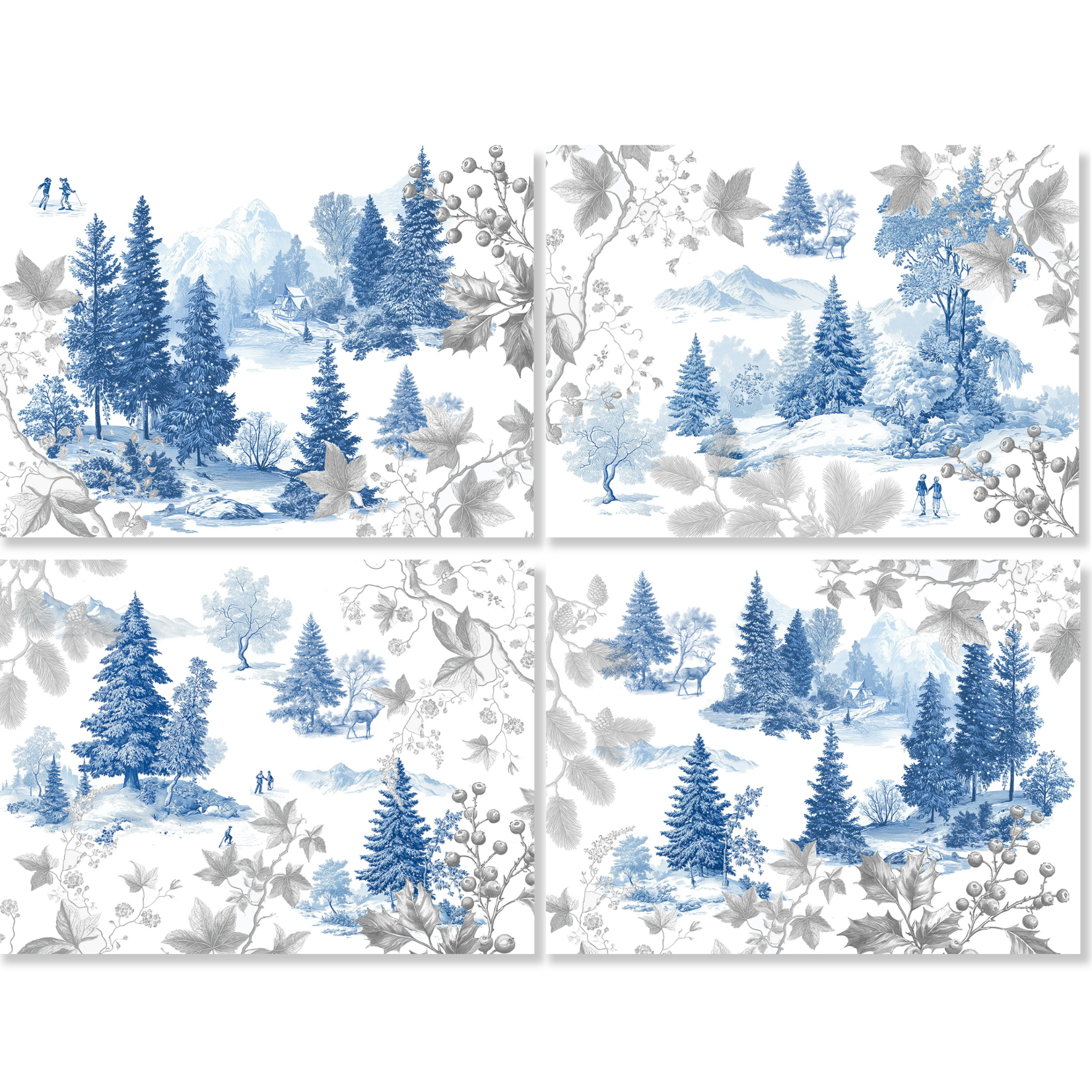 Toile De Jouy blue variant set of 4 placemats in premium linen by The Napking
