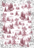 Toile de Jouy kitchen towels in Premium Linen with digitally printed design, ruby variant, detail view