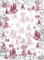 Toile de Jouy kitchen towels in Premium Linen with digitally printed design, ruby variant, styled view