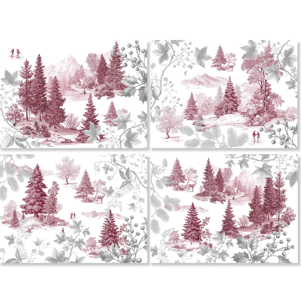 Toile De Jouy ruby variant set of 4 placemats in premium linen by The Napking