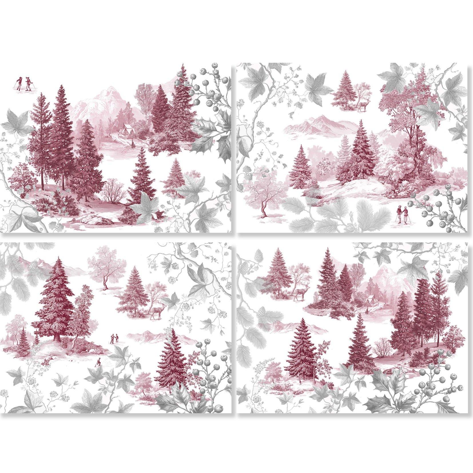 Toile De Jouy ruby variant set of 4 placemats in premium linen by The Napking