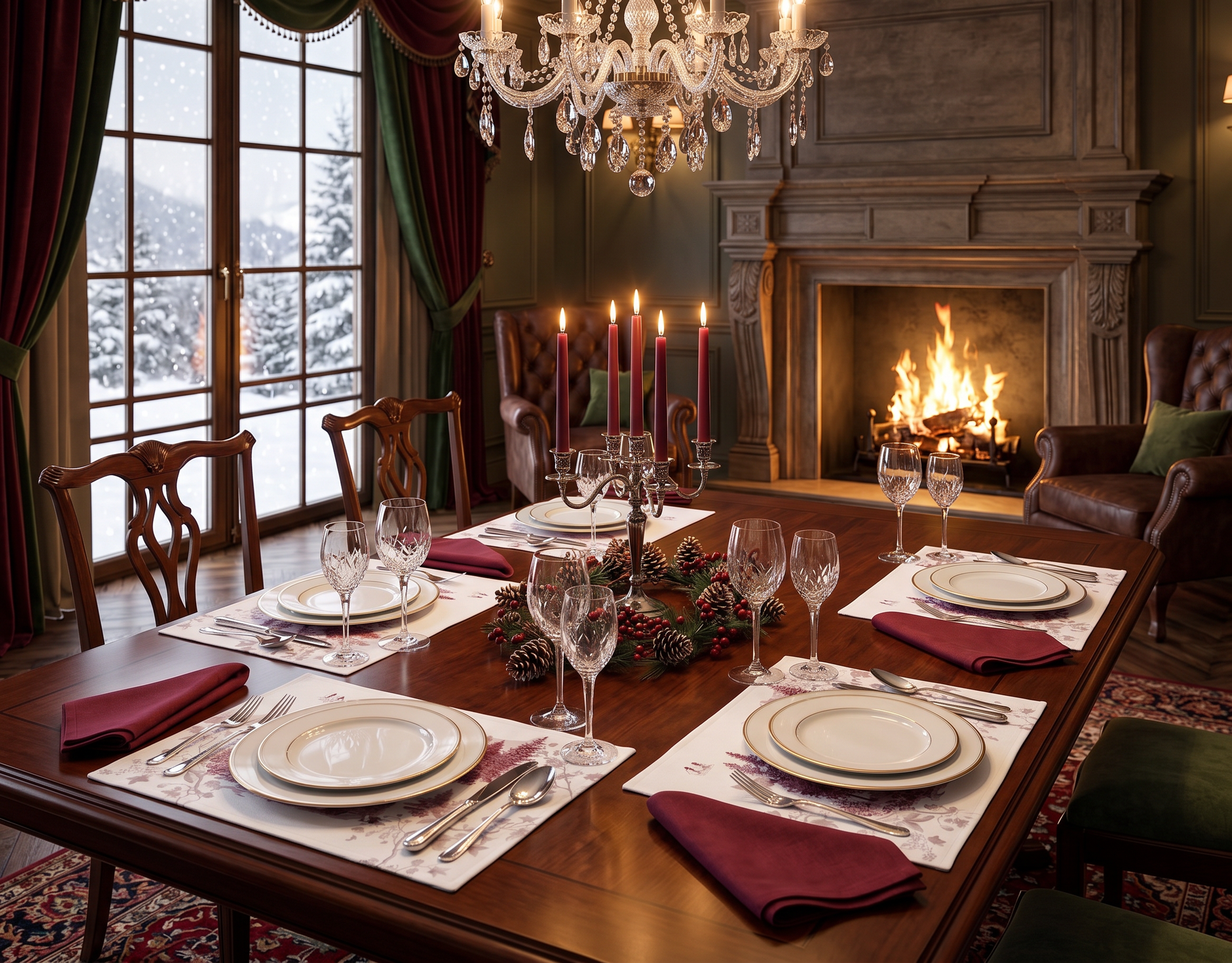 Toile De Jouy ruby variant styled table setting in premium linen by The Napking