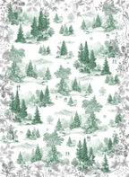 Toile de Jouy kitchen towels in Premium Linen with digitally printed design, green variant, detail view