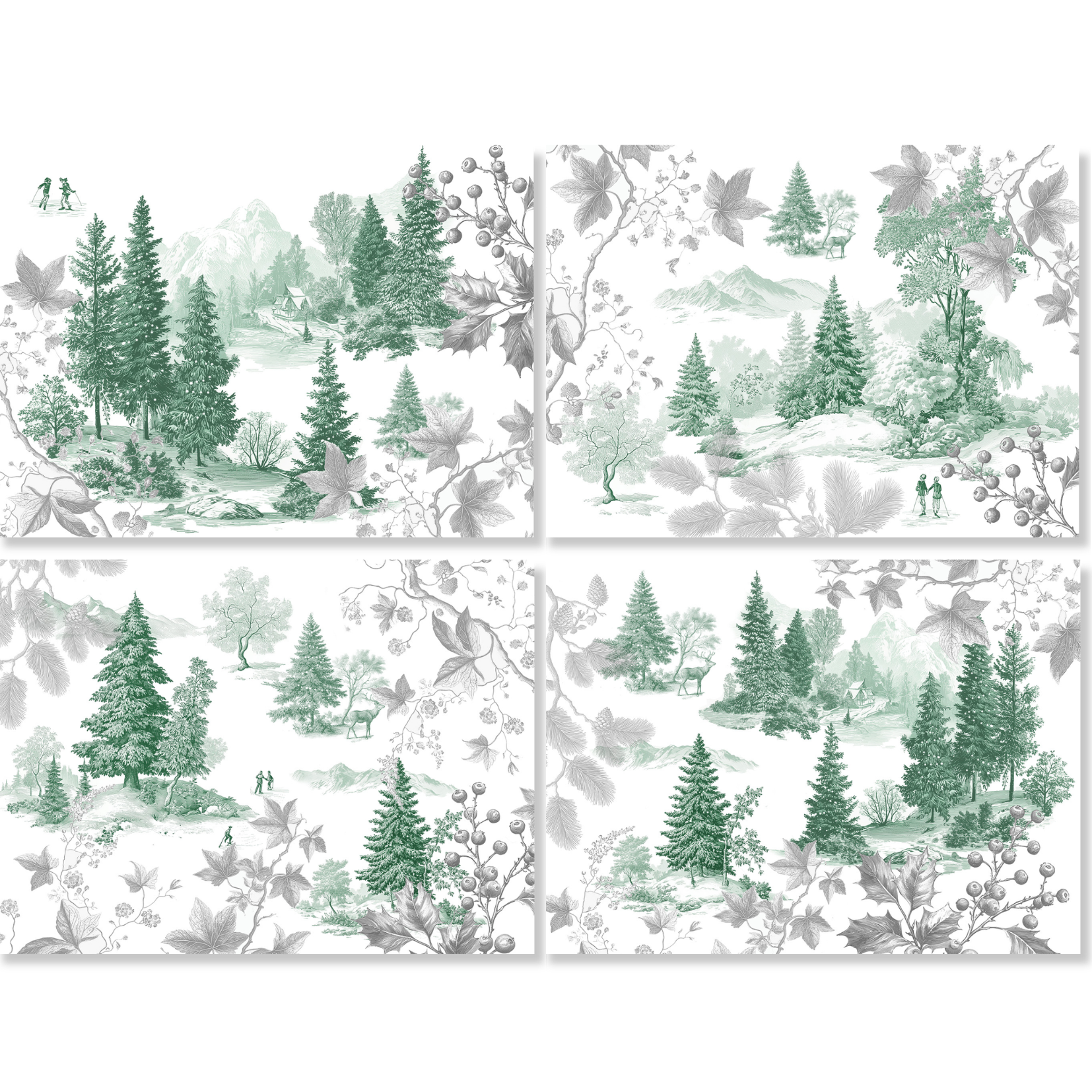 Toile De Jouy green variant set of 4 placemats in premium linen by The Napking