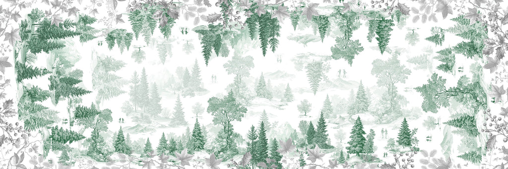 Toile De Jouy Runner Premium Linen with classic illustrated print, green variant, 50x150 cm