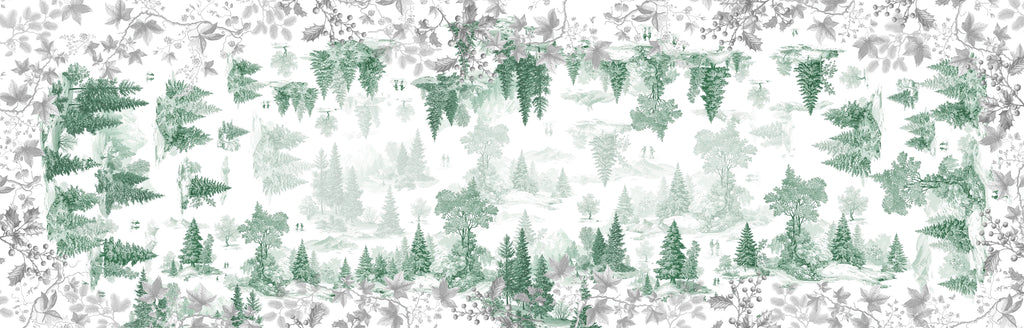 Toile De Jouy Runner Premium Linen with classic illustrated print, green variant, 80x250 cm