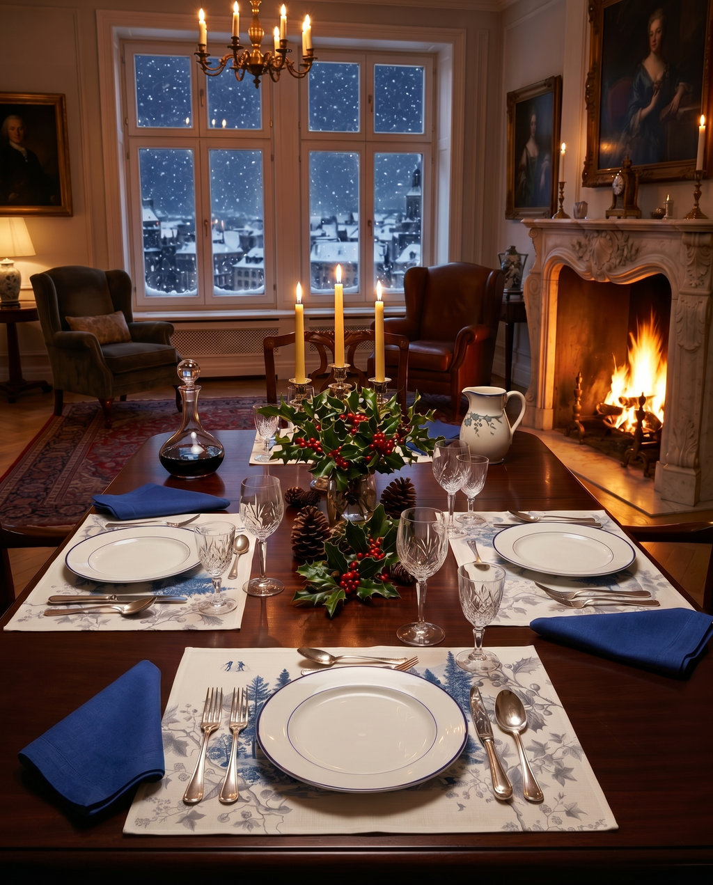 Toile De Jouy blue variant styled table setting in premium linen by The Napking