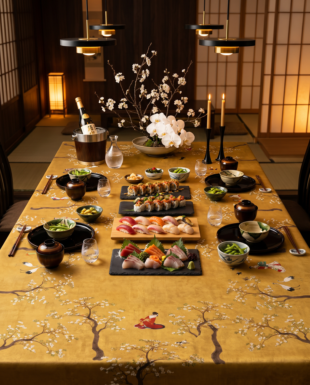 Premium Linen Tablecloth «Ukiyo» 100% Made in Italy