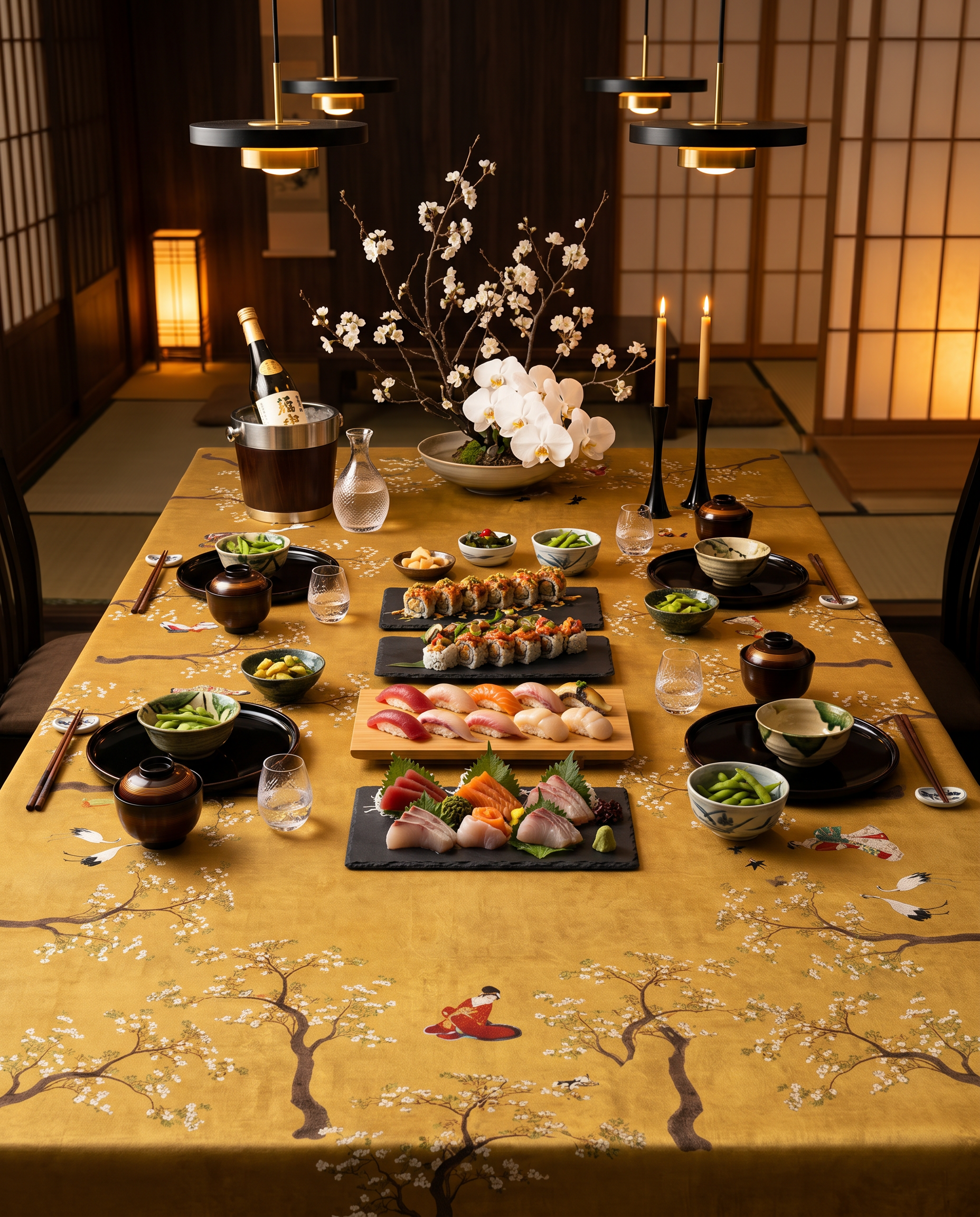Premium Linen Tablecloth «Ukiyo» 100% Made in Italy