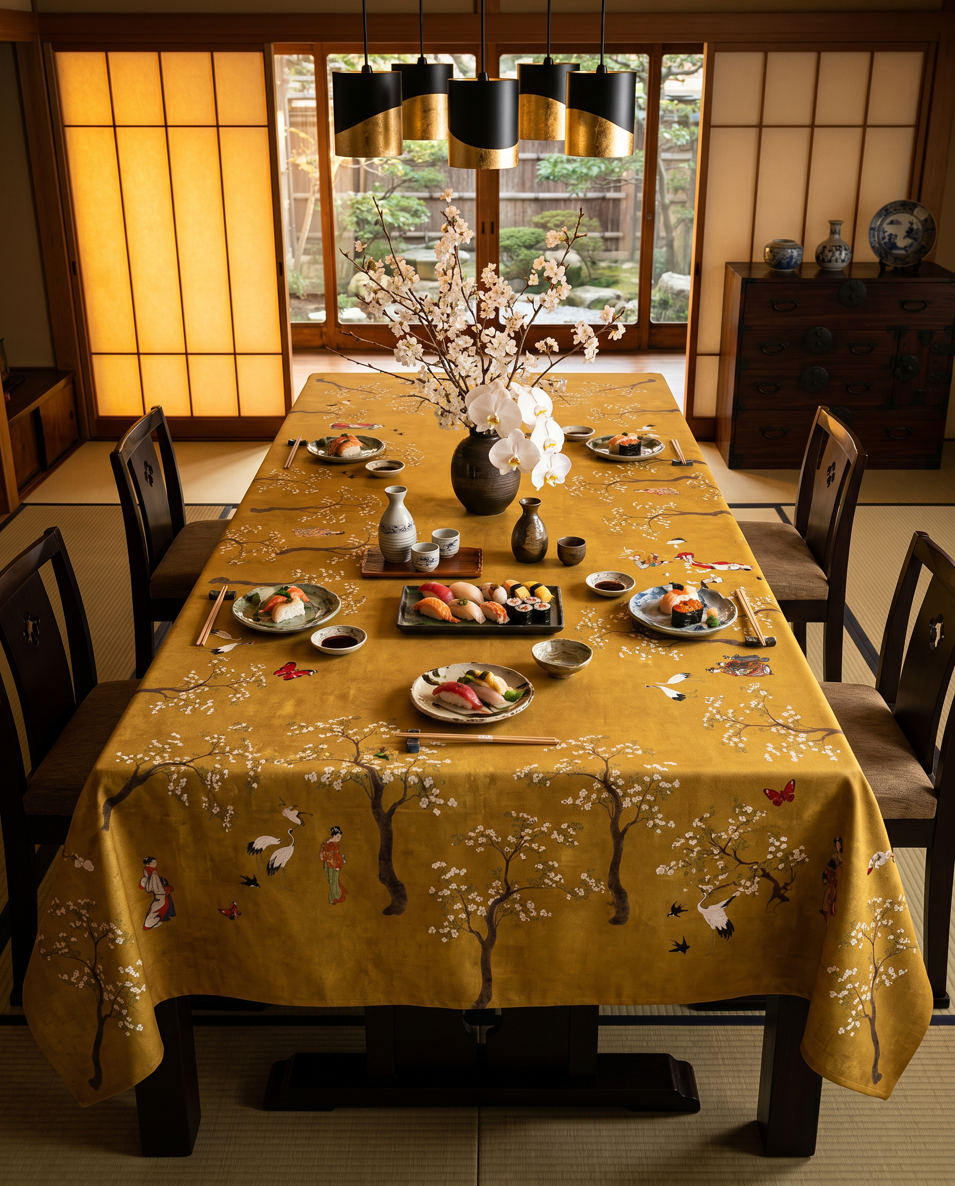 Premium Linen Tablecloth «Ukiyo» 100% Made in Italy