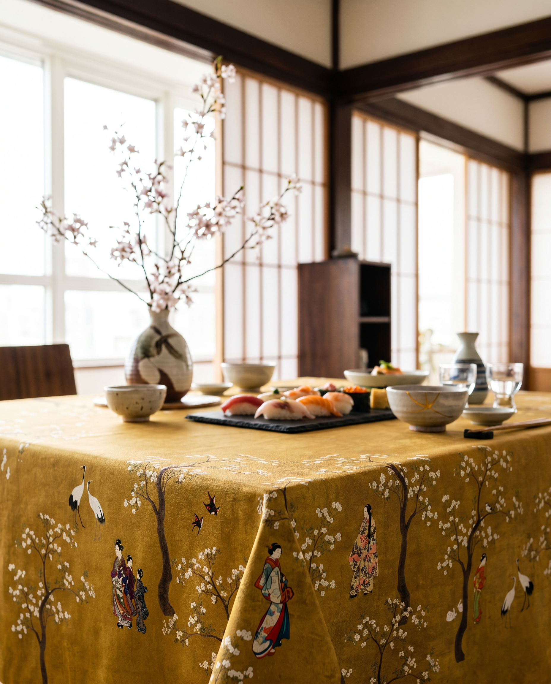 Premium Linen Tablecloth «Ukiyo» 100% Made in Italy