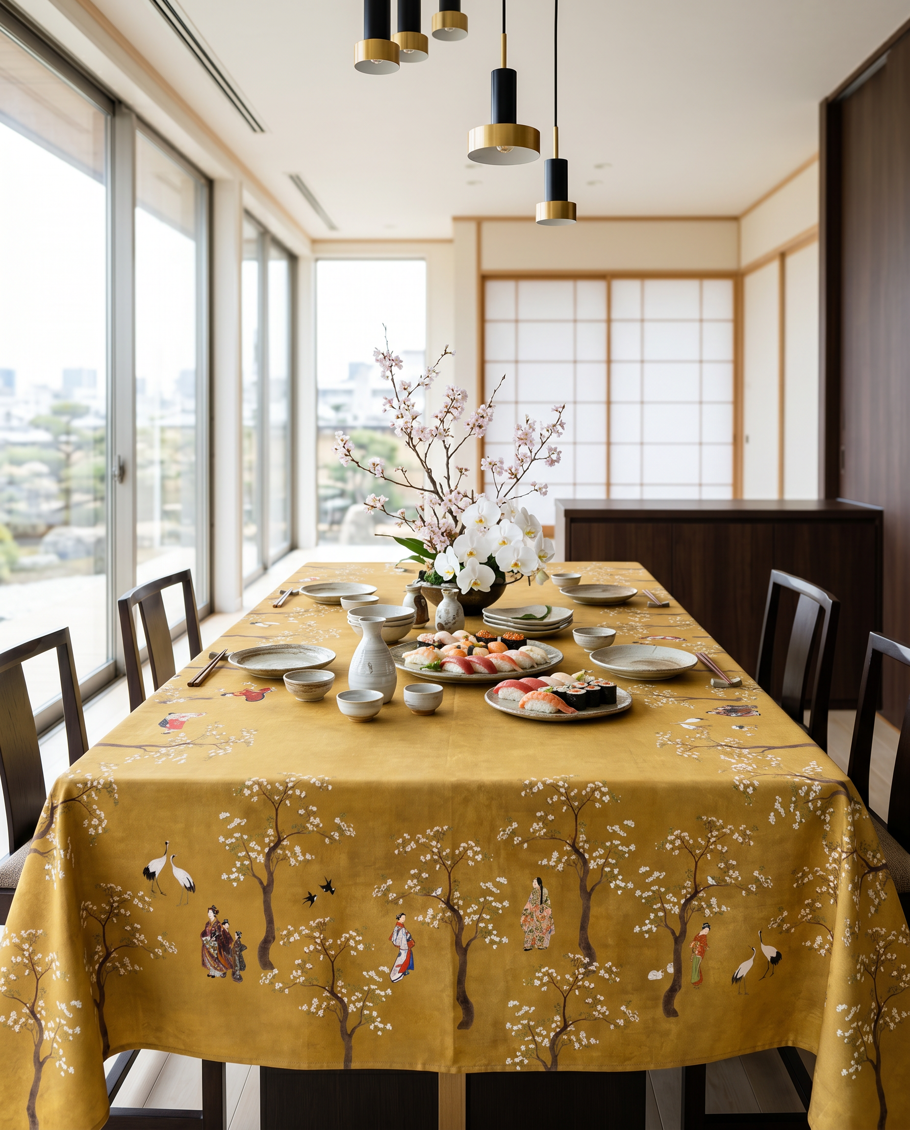 Premium Linen Tablecloth «Ukiyo» 100% Made in Italy