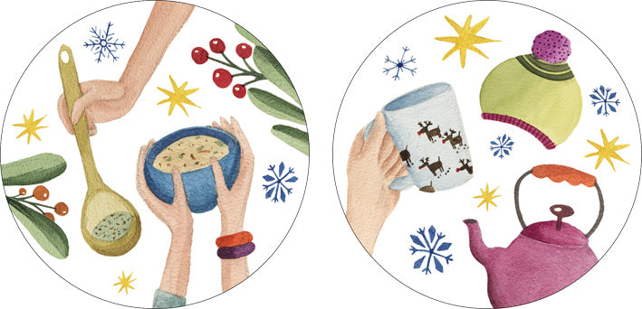 Set of 2 coasters Winter Party wood cork The Napking