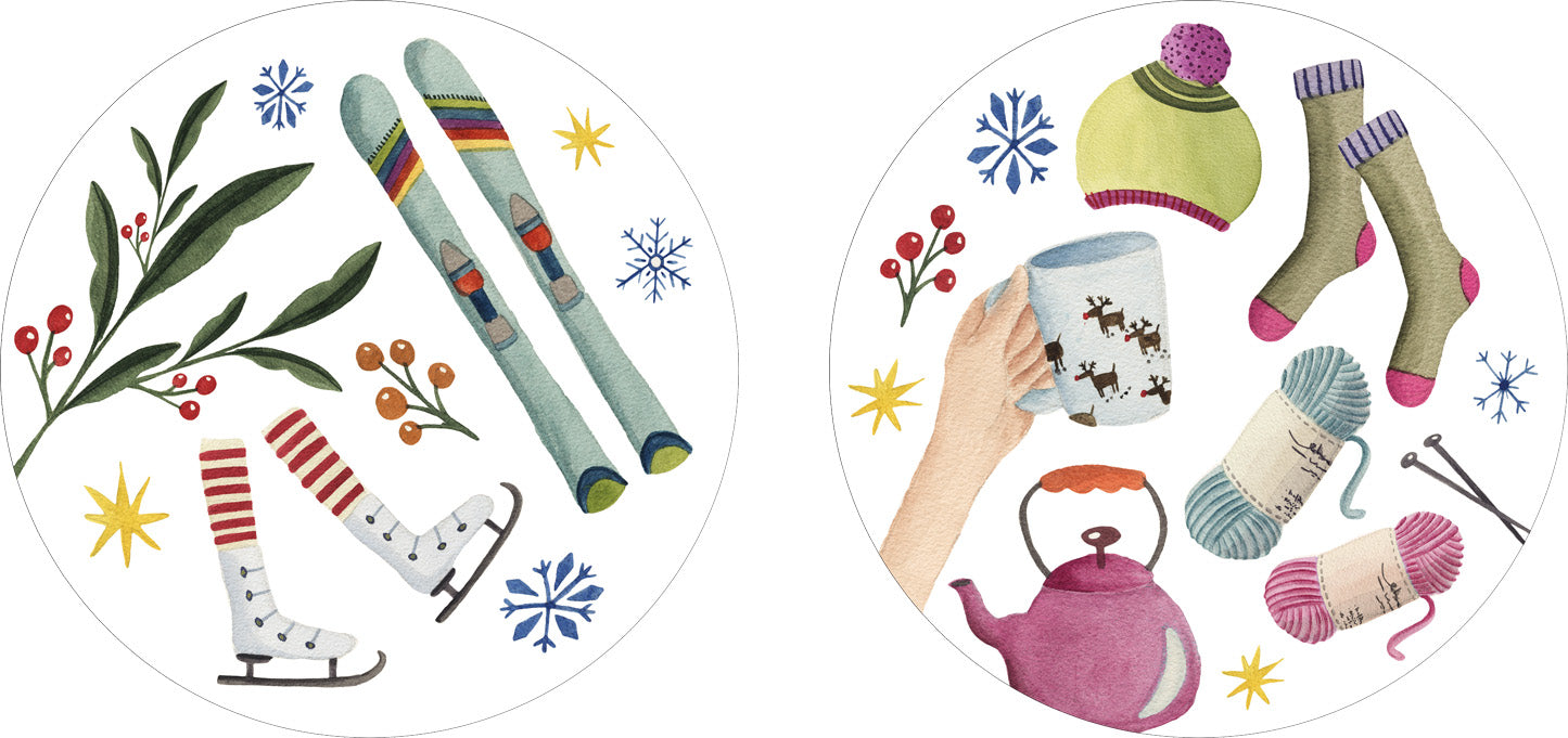 Set of 2 round hardboard placemats Winter Party The Napking