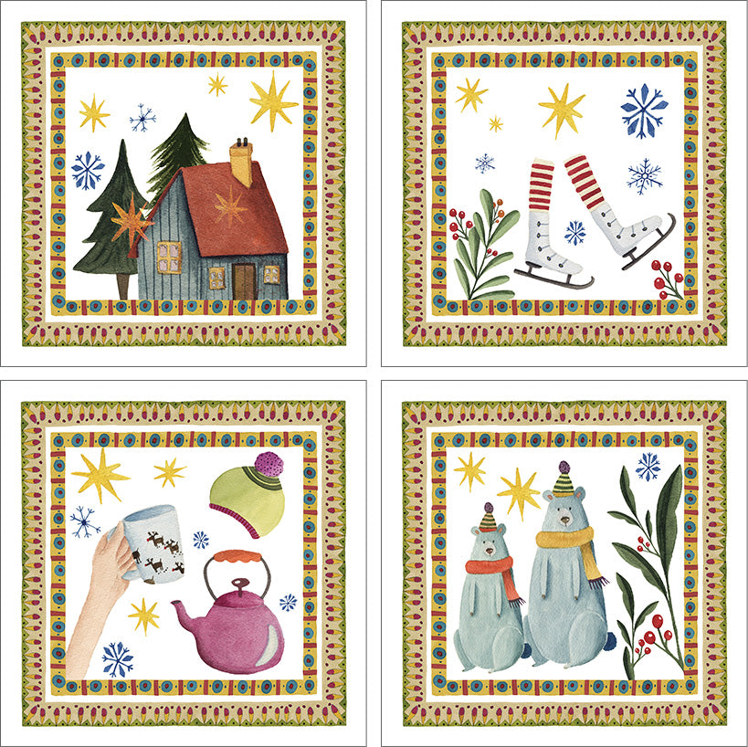 Set of 4 Napkins Satin Winter Party 100% Made in Italy The Napking