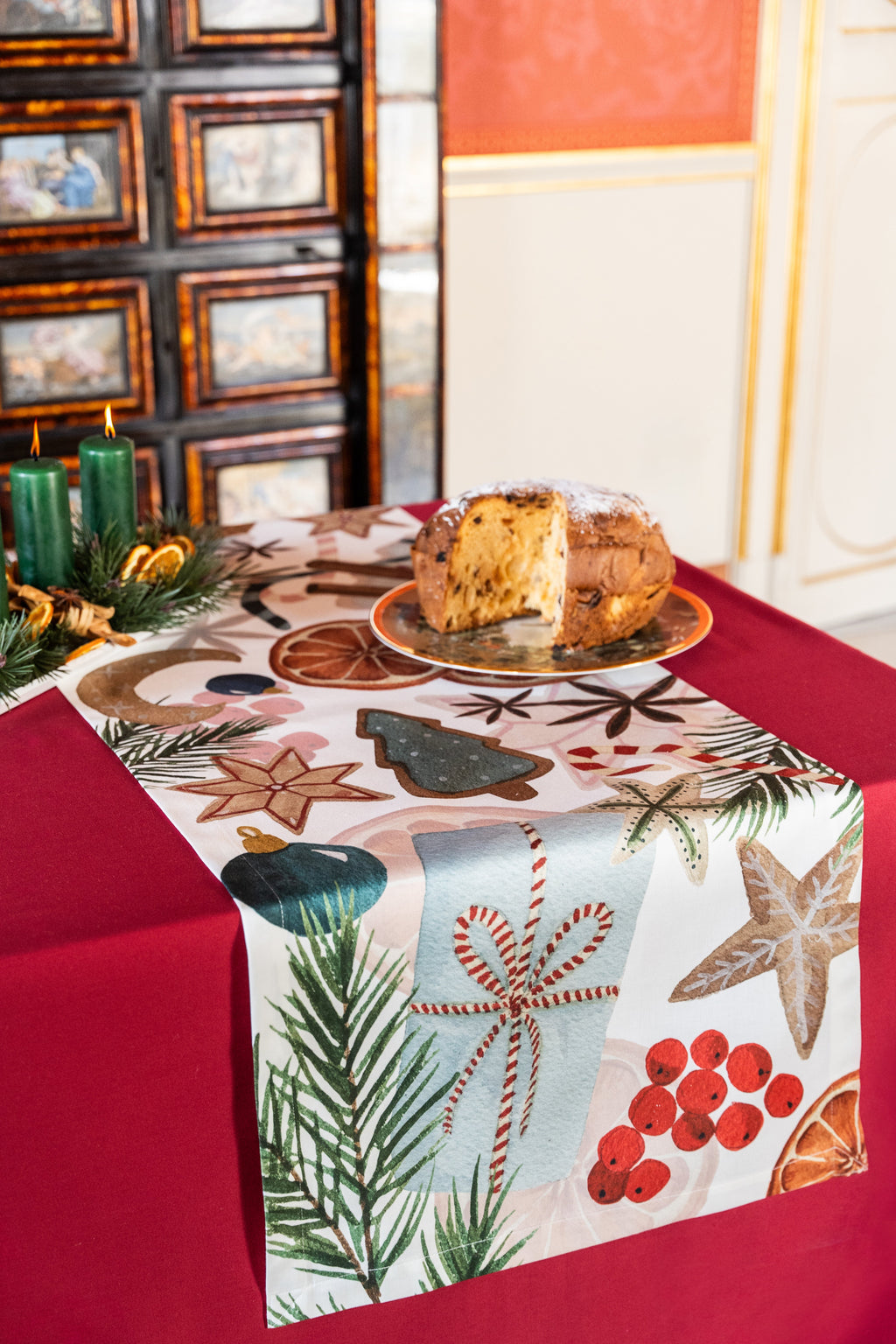 Xmas Tea runner cotton satin, The Napking