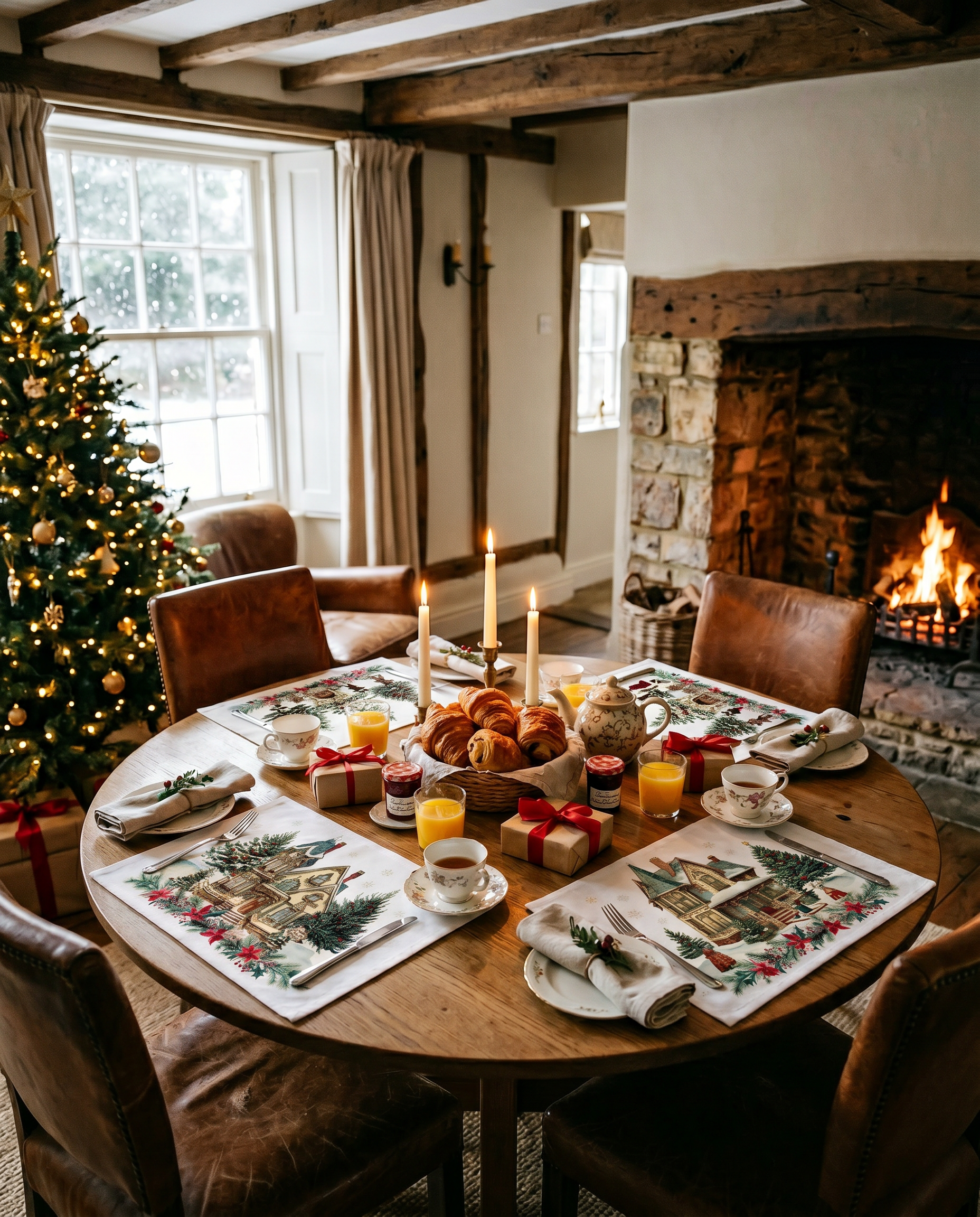 Xmas Village Set of 4 Placemats Linen