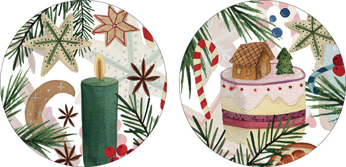 Xmas Tea set of 2 coasters wood and cork, The Napking