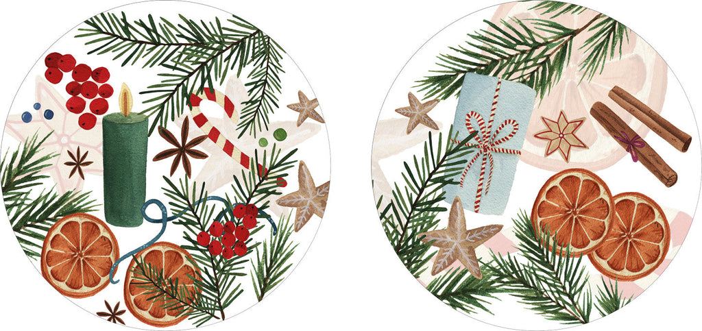 Set of 2 round hardboard placemats Xmas Tea The Napking
