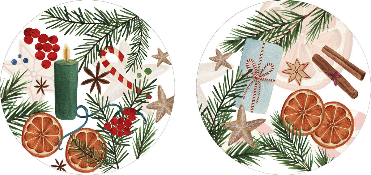 Xmas Tea set of 2 round hardboard placemats, The Napking