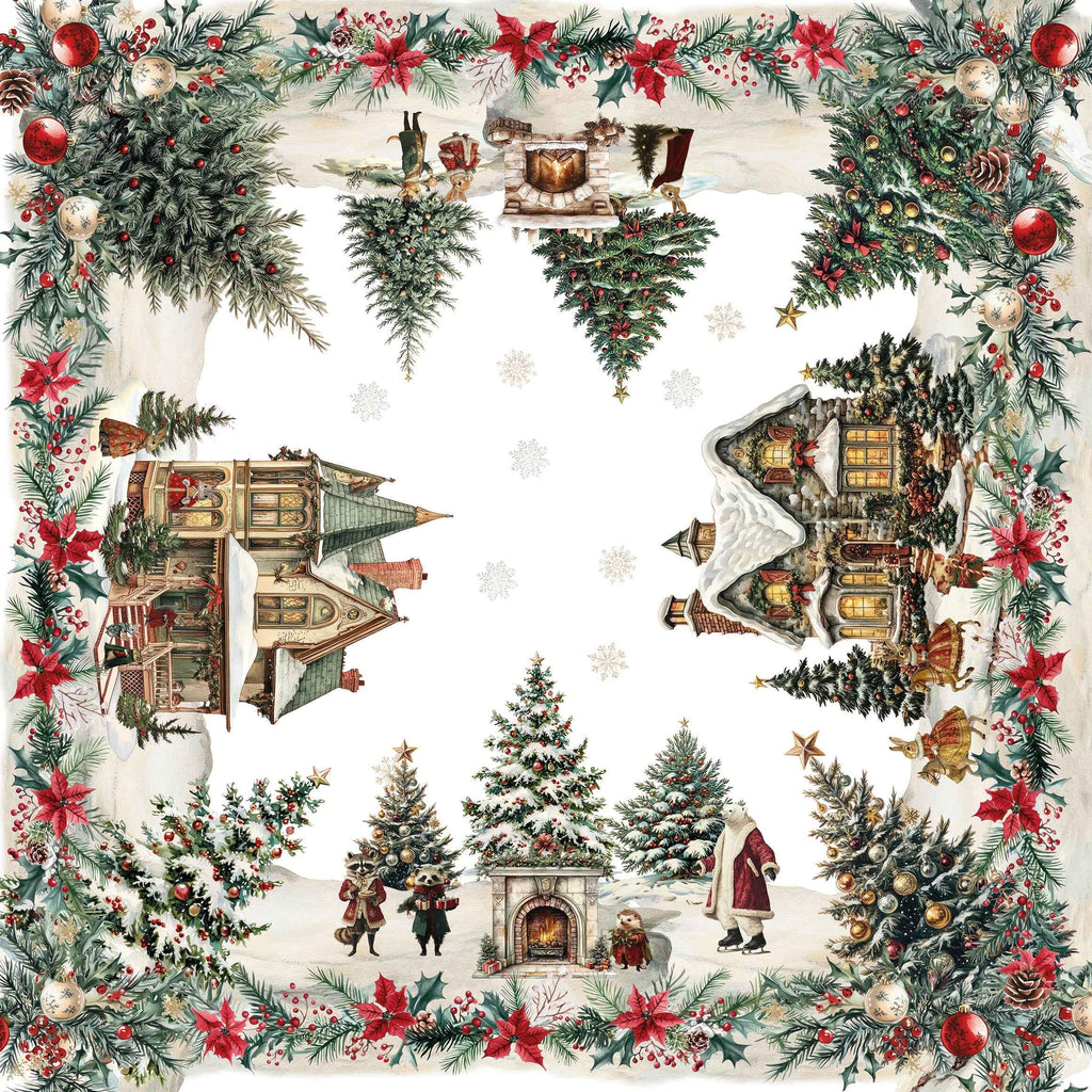 Linen Tablecloth «Xmas Village», 100% Made in Italy