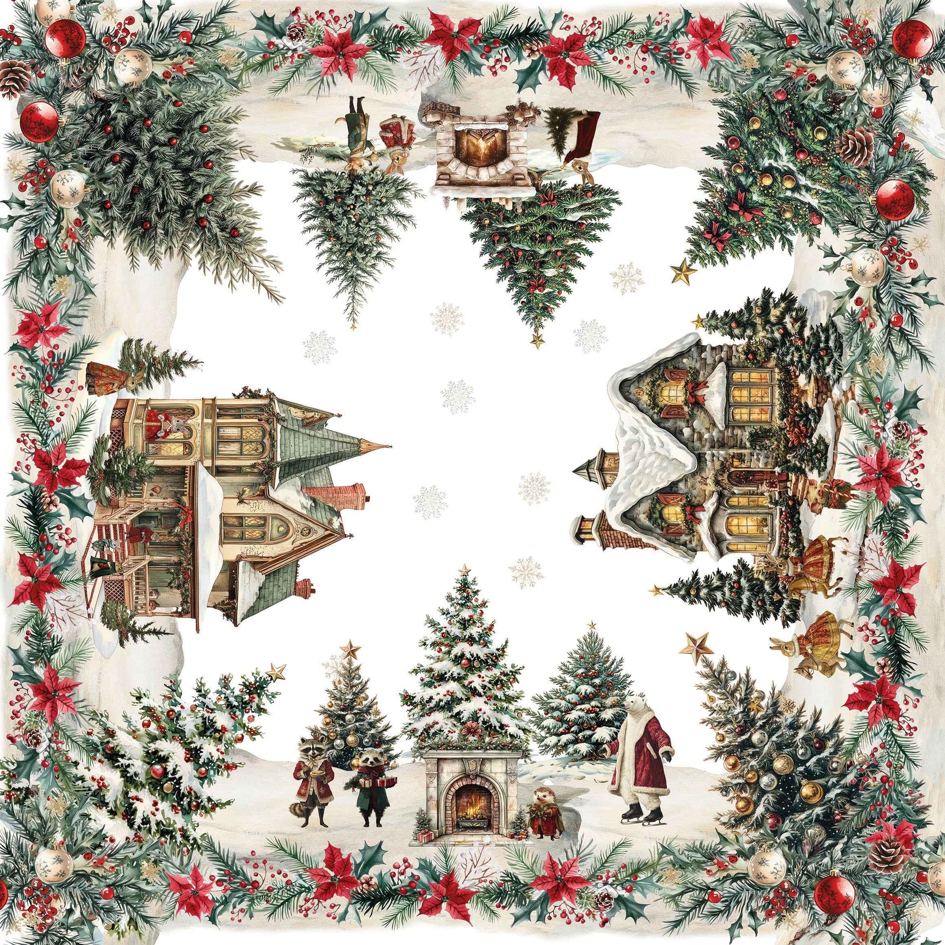 Linen Tablecloth «Xmas Village», 100% Made in Italy