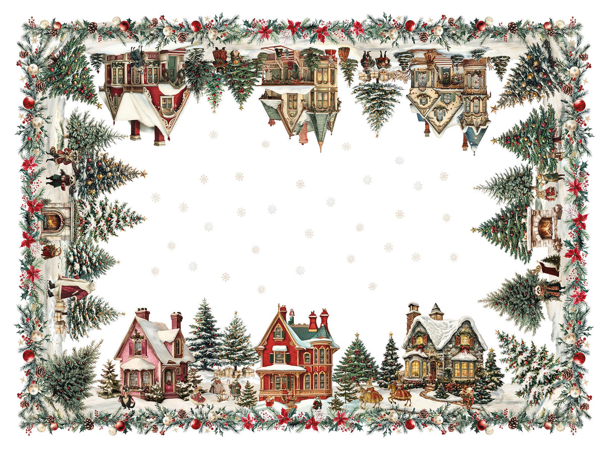 Xmas Village linen tablecloth 160x220 cm by The Napking