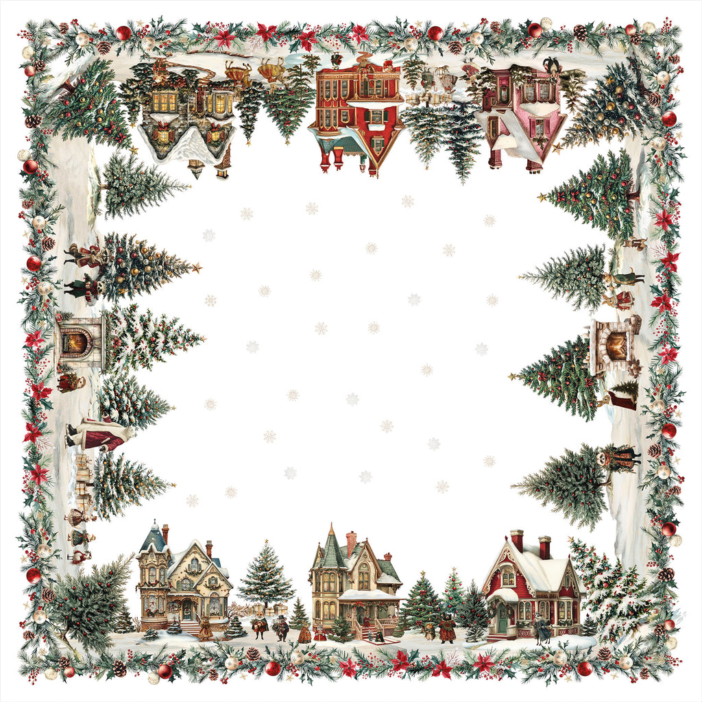 Tovaglia in lino «Xmas Village», 100% Made in Italy
