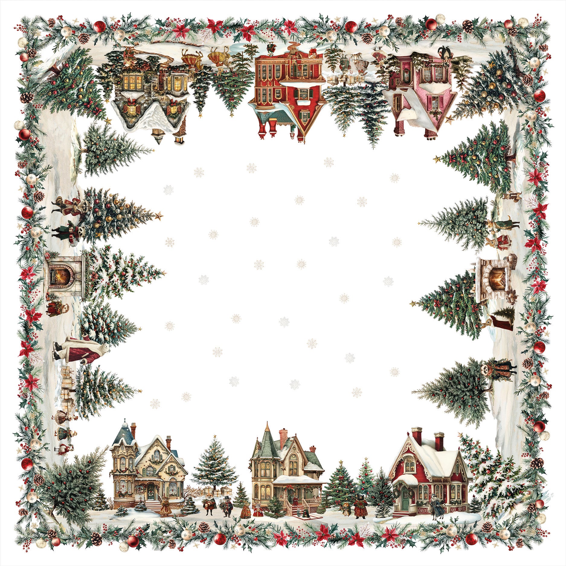 Tovaglia in lino «Xmas Village», 100% Made in Italy