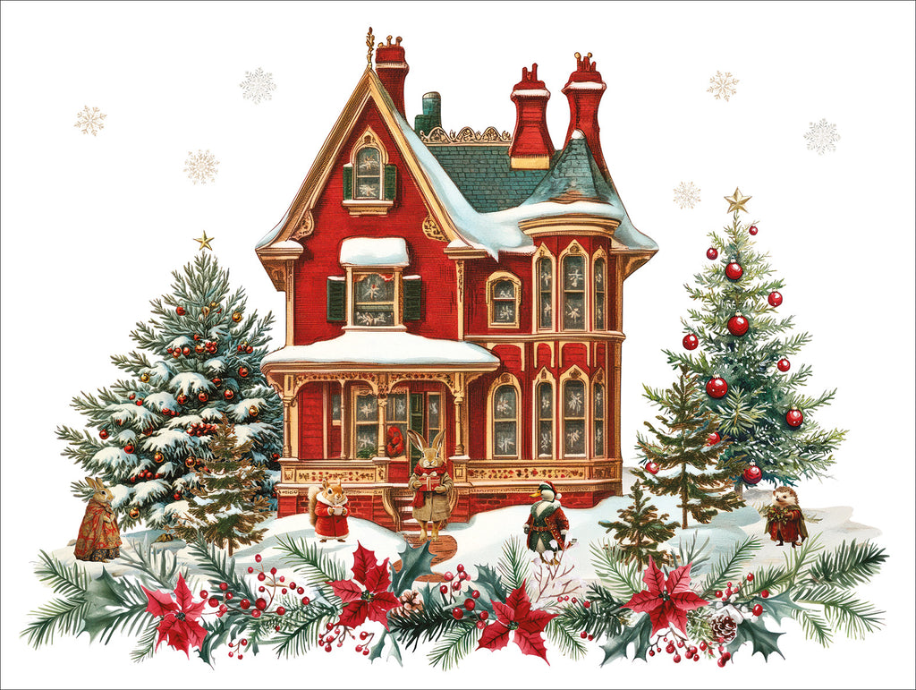 Set of 2 rectangular hardboard placemats «Xmas Village», 100% Made in Italy