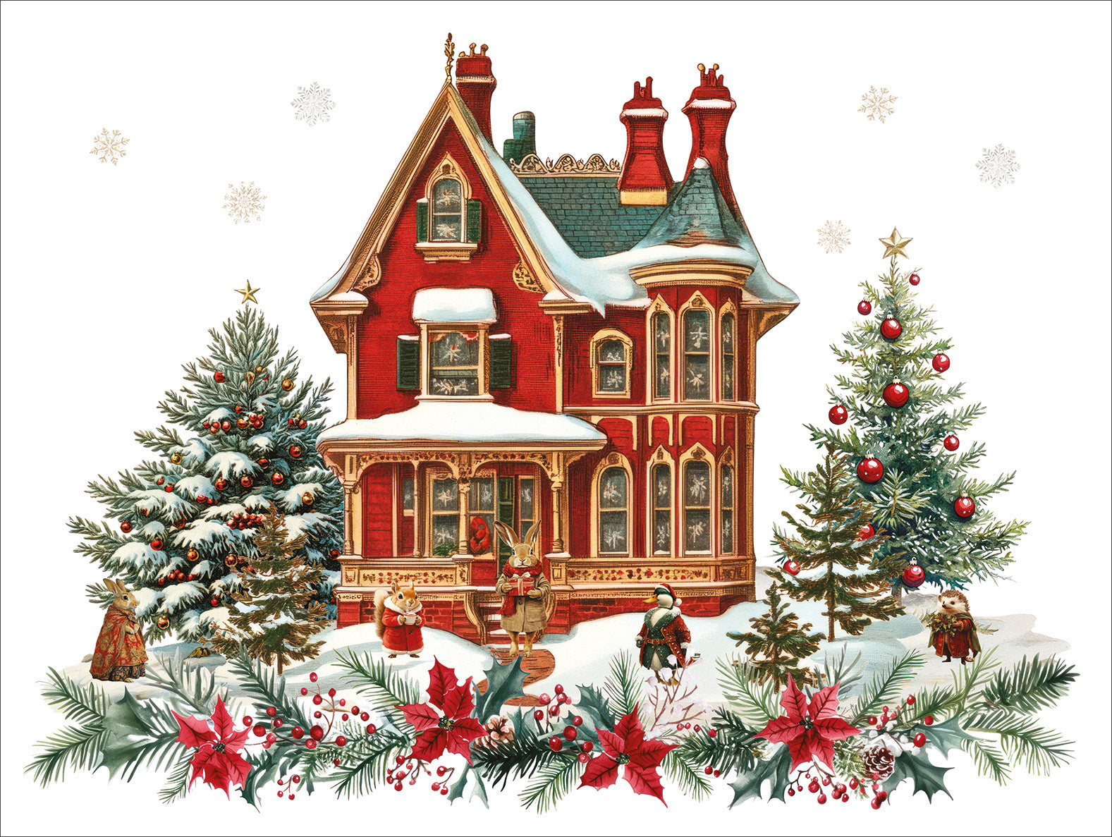 Set of 2 rectangular hardboard placemats «Xmas Village», 100% Made in Italy