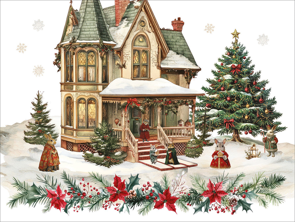 Set of 2 rectangular hardboard placemats «Xmas Village», 100% Made in Italy