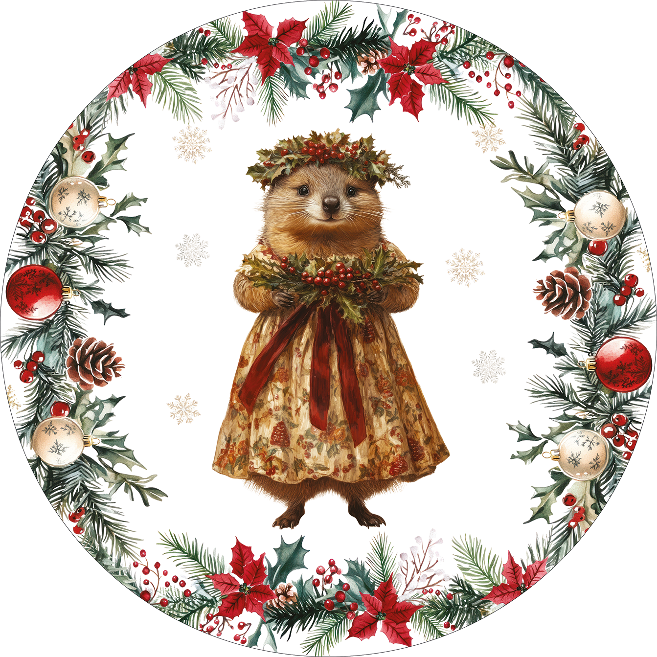Set of 2 round hardboard placemats «Xmas Village» 100% Made in Italy