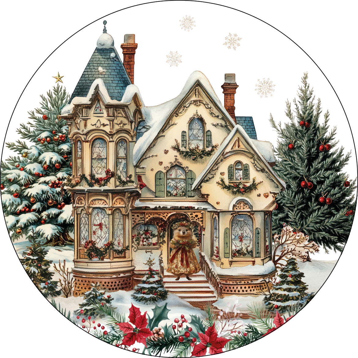 Set of 2 coasters «Xmas Village» wood cork – 100% Made in Italy