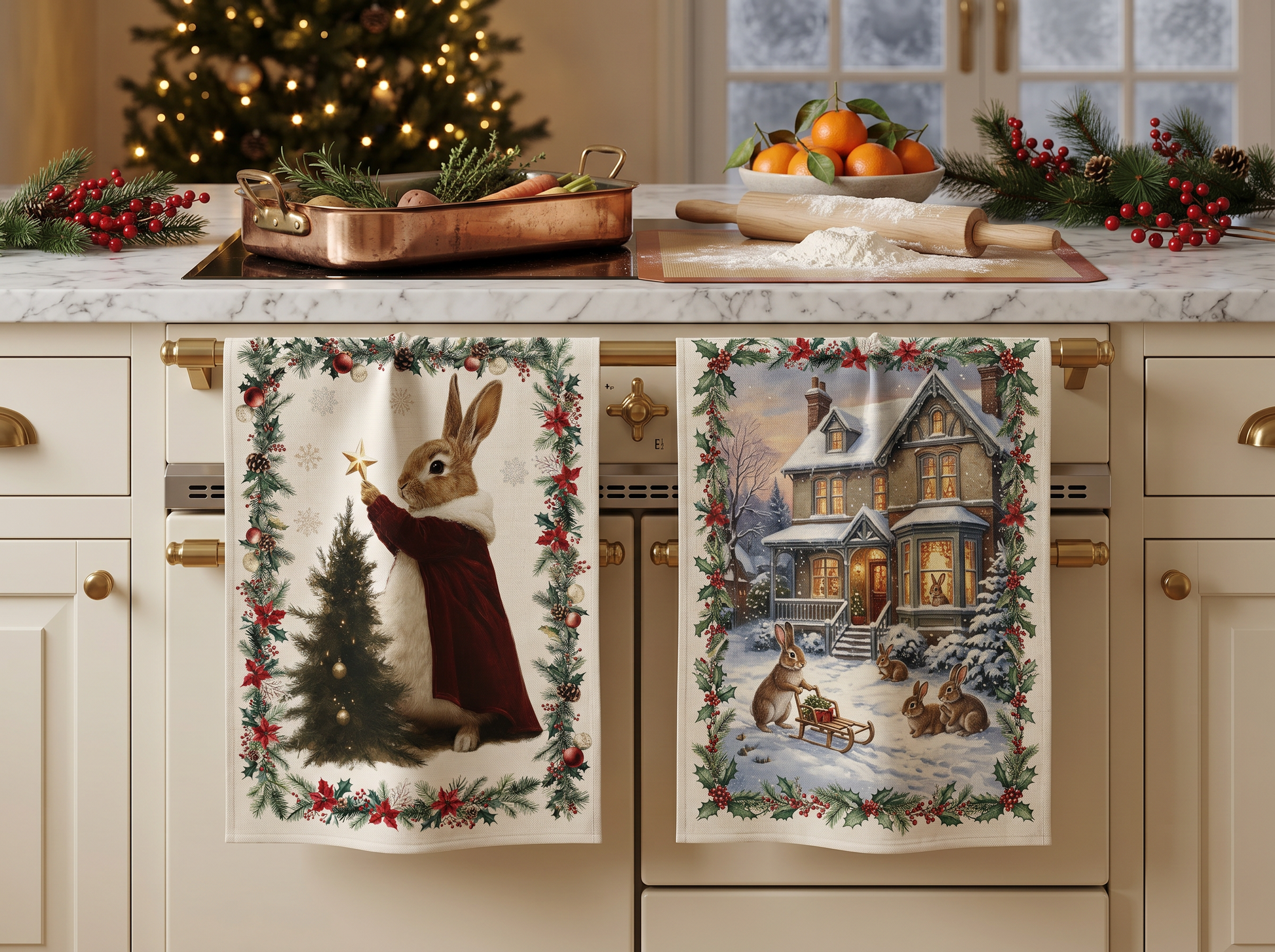 Xmas village Kitchen Towels Pack 1